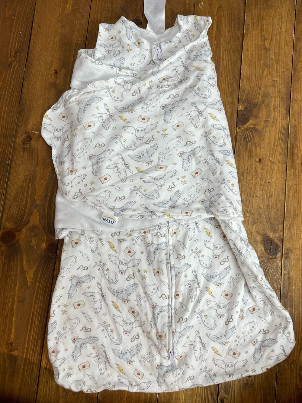 Halo sleep sack swaddle Harry Potter messenger print size small